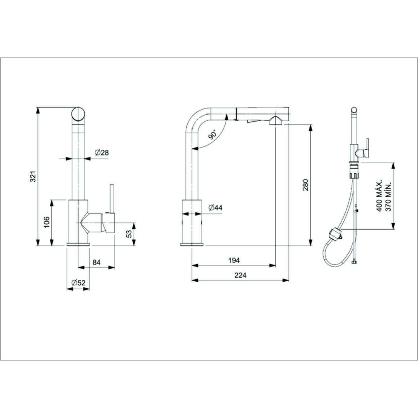 Monocomando De Mesa Para Cozinha Com Bica Extraível "L" Com 2 Funções Prática B5003F5R00