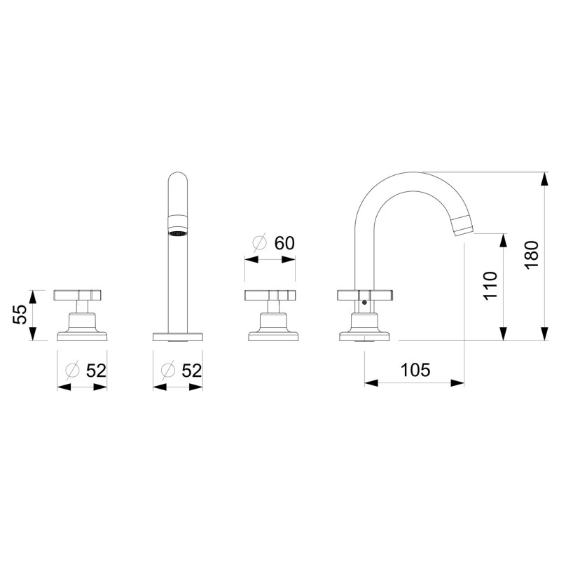 Misturador Para Lavatorio De Mesa 3 Furos Bica Alta Com Valvula De Escoamento Up B5004CLCRB