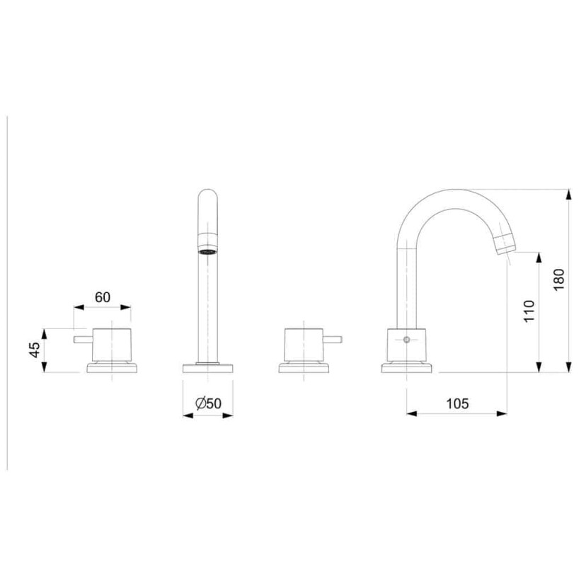 Misturador Para Lavatório De Mesa Com 3 Furos E Válvula De Escoamento Basic B5006C7CRB