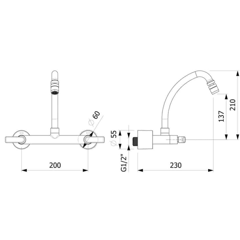 Misturador Para Cozinha De Parede Bica Móvel Com Arejador Articulado Smart - N B50101CCRB