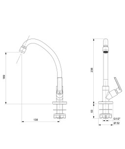 Torneira Para Cozinha De Mesa Bica Alta Móvel Com Arejador Smart - N B50111CCRB