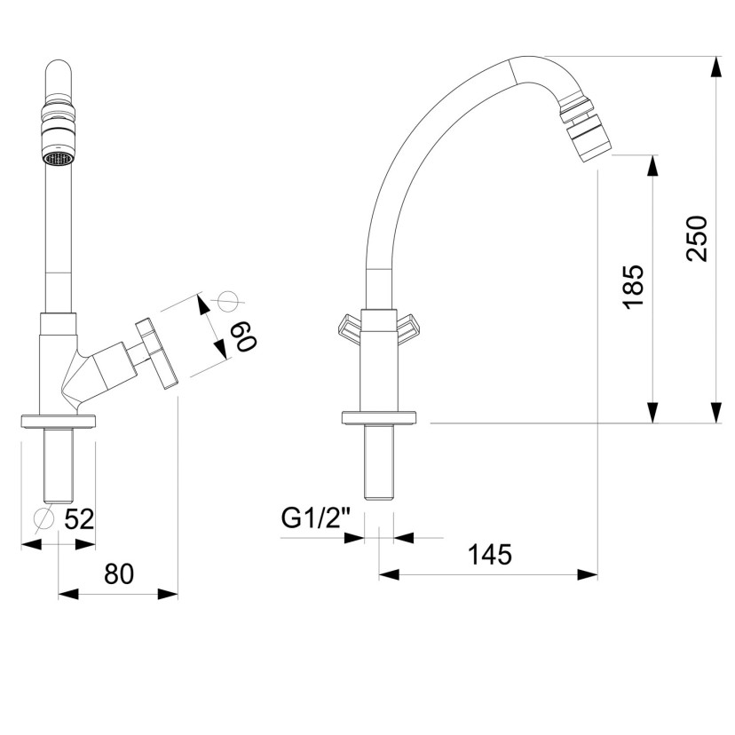 Torneira Para Cozinha De Mesa Bica Alta Móvel Com Arejador Articulado Up B5011CLCRB