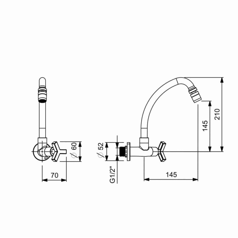 Torneira Para Cozinha De Parede Bica Móvel Com Arejador Articulado Up B5012CLCRB