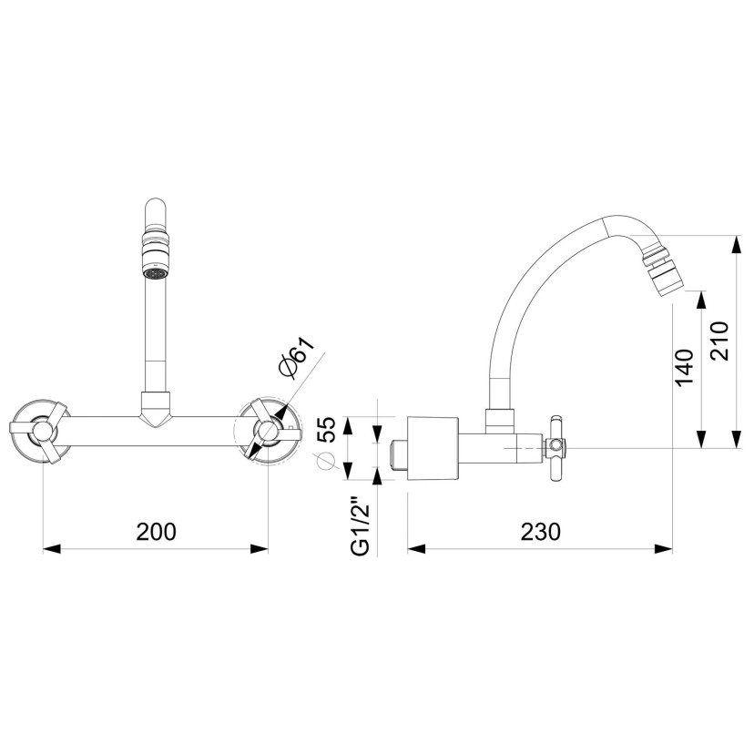 Misturador De Parede Para Cozinha Com Bica Móvel E Arejador Articulado Celite One B5015CKCRB