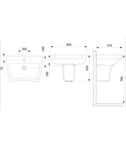 Lavatório Para Coluna 600X415 Com Mesa Acesso Plus Roca/Incepa 1310550011100