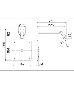 Torneira de parede DocolSensor embutido para lavatório DocolEletric inox escovado 00471116