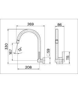 Torneira para cozinha de parede bica alta Quad 00712806