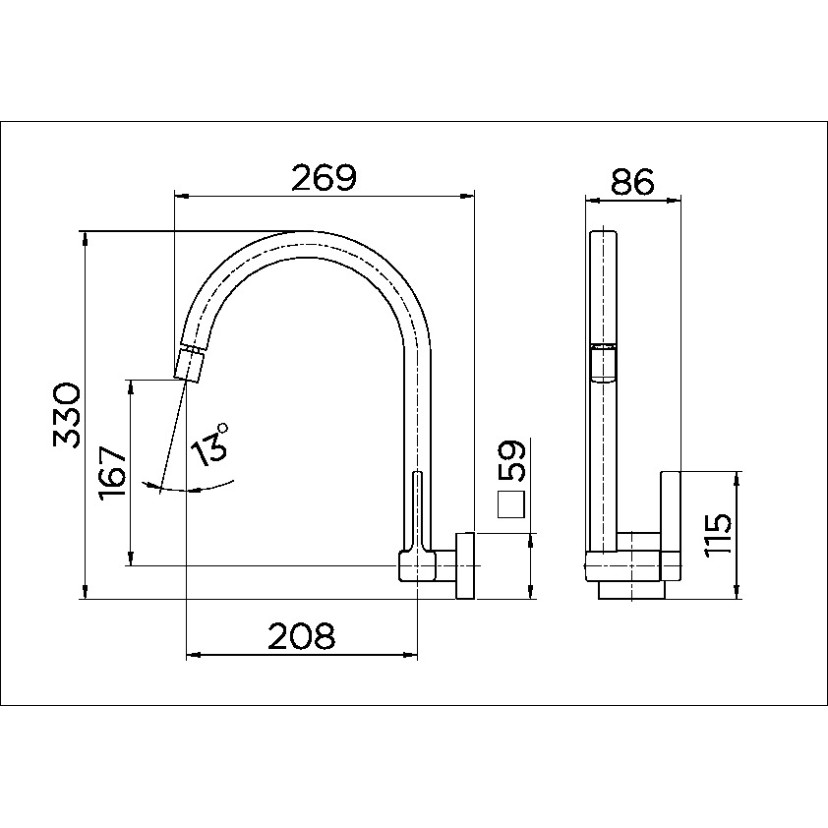 Torneira para cozinha de parede bica alta Quad 00712806