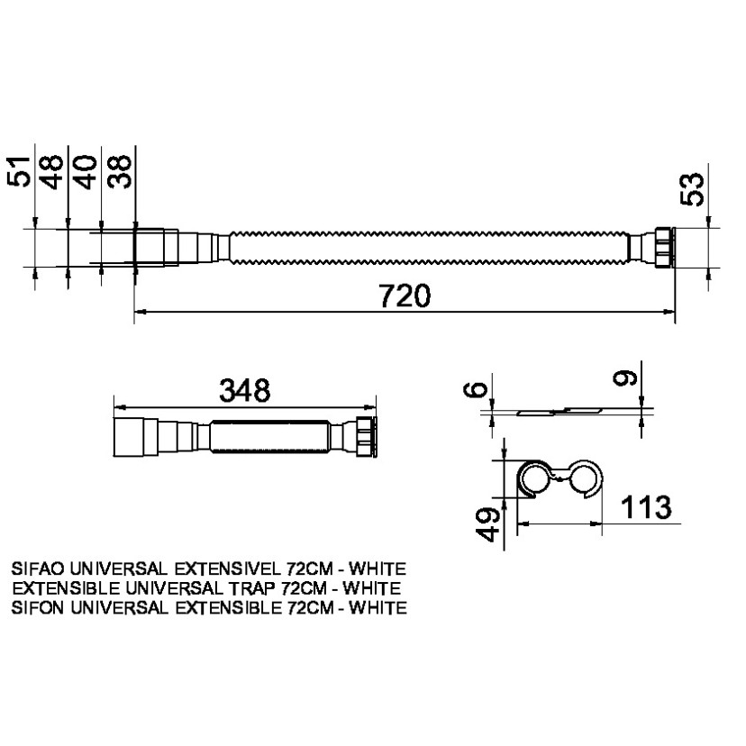 Sifão Extensível Universal Branco Docol 