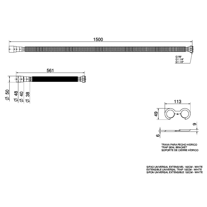 Sifão extensível universal 150 cm 00796626