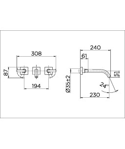 Misturador de parede para lavatório DocolStillo Grafite Polido 00832448