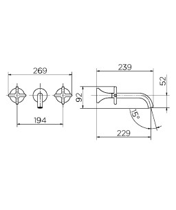 Misturador para banheiro de parede 230 Liss 00922706