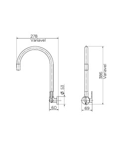 Torneira bica alta de parede para cozinha Galiflex cromado/preta 00967457