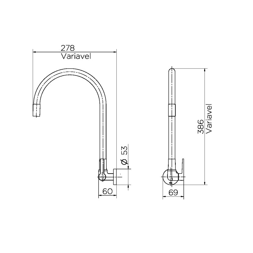 Torneira bica alta de parede para cozinha Galiflex cromado/preta 00967457