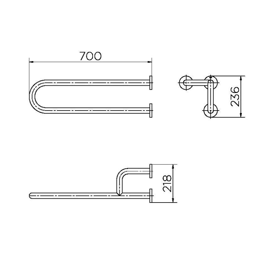 Barra de apoio fixa em U 70 cm lado direito 00975916