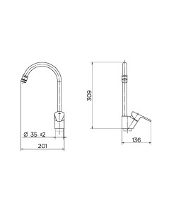 Monocomando bica alta de mesa para cozinha LEED Gali cromado 01069706