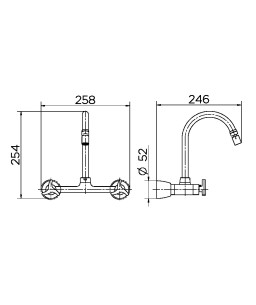 Misturador bica alta 1/2" e 3/4" de parede para cozinha LEED Trio cromado 01106206