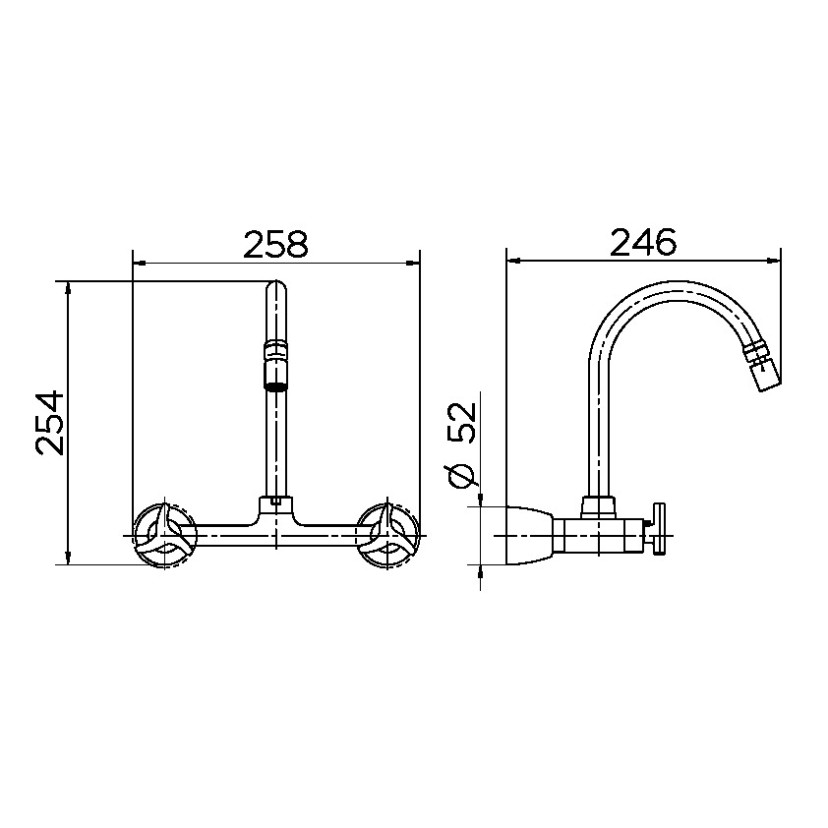 Misturador bica alta 1/2" e 3/4" de parede para cozinha LEED Trio cromado 01106206