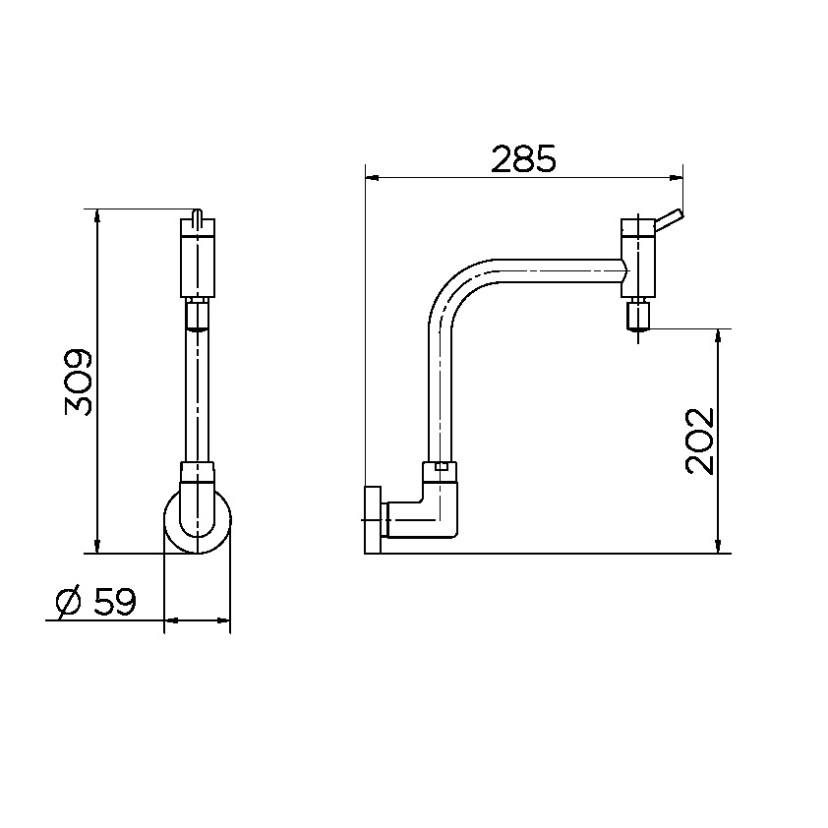 Torneira para cozinha de parede bica móvel 90° Nova Lóggica 01138206