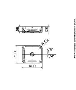 Cuba de apoio retangular 400x350x128mm 01539726