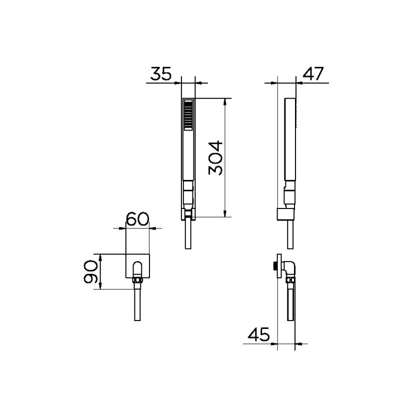 Ducha Manual com Joelho 90º de Parede para Lavatório Square Grafite Escovado 01834770