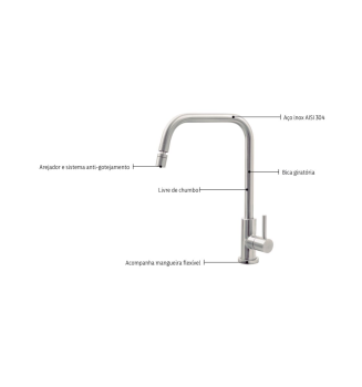 Torneira de Bancada Angolare em Aço Inox com sistema anti-gotejamento Tramontina 94520020