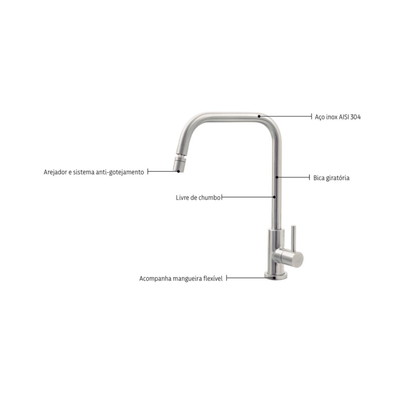 Torneira de Bancada Angolare em Aço Inox com sistema anti-gotejamento Tramontina 94520020