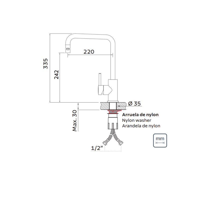 Monocomando Angolare em Aço Inox com acabamento Acetinado e Bica Articulada Tramontina 94520022