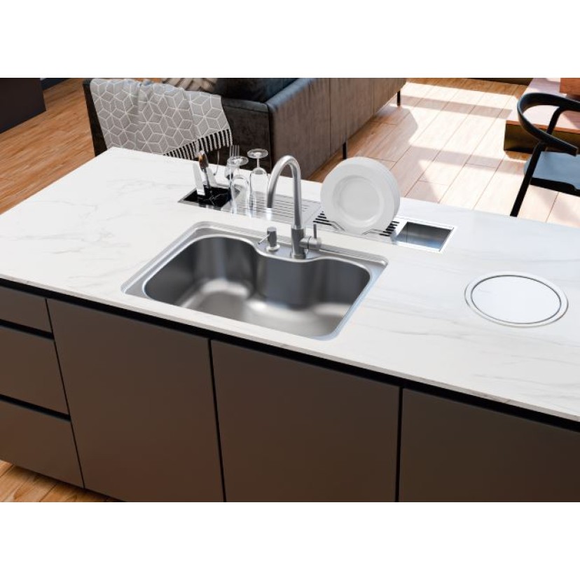 Cuba Tramontina Morgana 60 FX Undermount em Aço Inox com Monocomando, Dosador de Sabão e Válvula